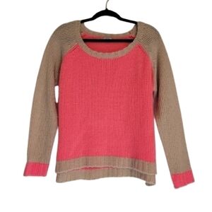 Tobi Neon Pink And Tan Knit Cropped Sweater